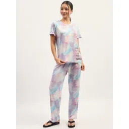 Madame M Secret Mauve Cotton Tie - Dye Night Suit-picture-10