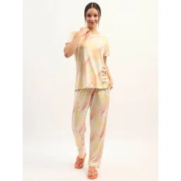 MADAME M Secret Yellow Cotton Tie-Dye Night Suit-picture-31