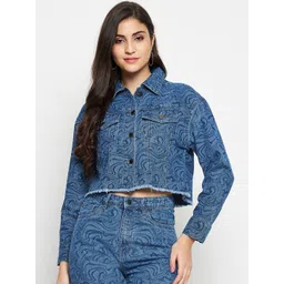 Madame Abstract Printed Crop Cotton Denim Jacket-picture-29