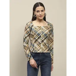 MADAME Beige Chequered Top-picture-24