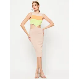 MADAME Beige Color-Block Bodycon Dress-picture-44