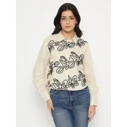Madame Beige Cotton Regular Fit Embroidered Shirt-picture-19