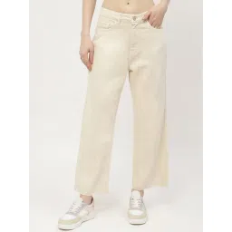 MADAME Beige Cotton Relaxed Fit Mid Rise Jeans-picture-36