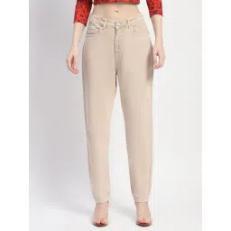 MADAME Beige Cotton Relaxed Fit Mid Rise Jeans-picture-44
