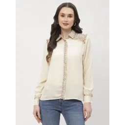 MADAME Beige Cotton Self Design Shirt-picture-34