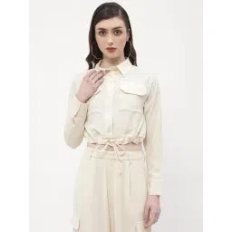 MADAME Beige Regular Fit Crop Shirt-picture-20