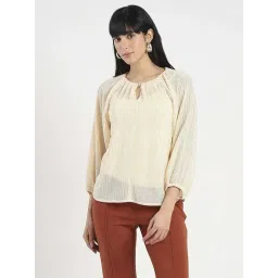 Madame Beige Regular Fit Self Pattern Top-picture-16