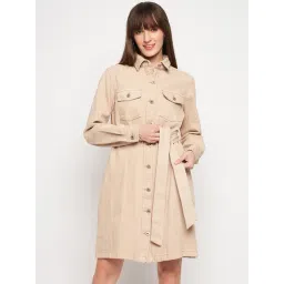 MADAME Beige Regular Fit Shirt Dress-picture-45