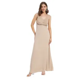 MADAME Beige Slim Fit Maxi Dress-picture-24