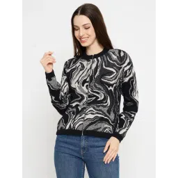MADAME Black Abstract Long Sleeves Sweater-picture-30