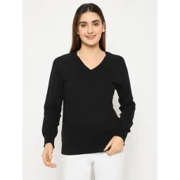 MADAME Black Acrylic Solid Full Sleeves Sweater-image-19