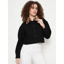 MADAME Black Cotton Regular Fit Cropped Jacket-picture-29