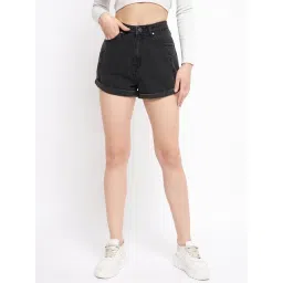 MADAME Black Denim Shorts-image-49