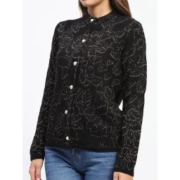 MADAME Black Floral Print Cardigan image 5