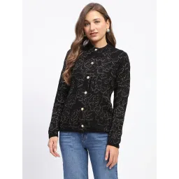 MADAME Black Floral Print Cardigan image 1