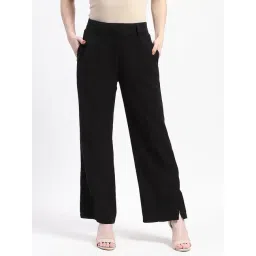 MADAME Black Polyester Relaxed Fit Mid Rise Trousers-picture-23