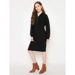 MADAME Black Solid Dress image 4