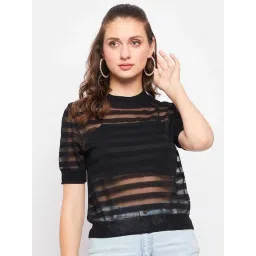 MADAME Black Striped Regular Fit Top-picture-17