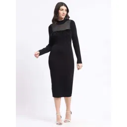 MADAME Black Textured Shift Dress-picture-32
