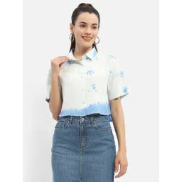 MADAME Blue & White Tie - Dye Crop Shirt-picture-24