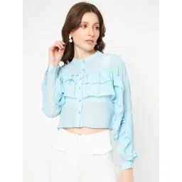 MADAME Blue Chiffon Regular Fit Top-picture-27