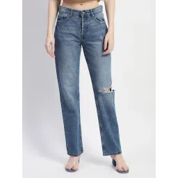 MADAME Blue Cotton Distressed Mid Rise Jeans-picture-16