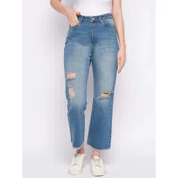 Madame Blue Cotton Regular Fit Distressed Jeans-picture-30