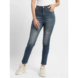 MADAME Blue Distressed Slim Fit Mid Rise Jeans-picture-43
