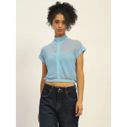 Madame Blue Polyester Solid Top-picture-33