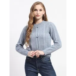 MADAME Blue Self Design Sweater-picture-24