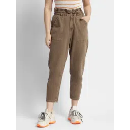 MADAME Brown Cotton Regular Fit Mid Rise Cargo Pants-picture-17