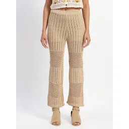 MADAME Brown Cotton Self Design Mid Rise Trousers-picture-21