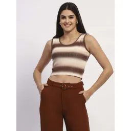 MADAME Brown Cotton Stripe Crop Sweater-picture-43