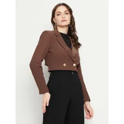 MADAME Brown Regular Fit Cropped Blazer-picture-30