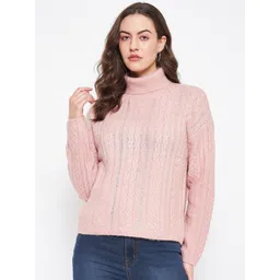 Madame Cable Knit Self Design Turtle Neck Pullover-picture-20