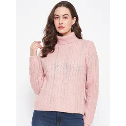 Madame Cable Knit Self Design Turtle Neck Pullover-image-2