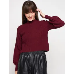 Madame Cable Knit Turtle Neck Long Sleeves Acrylic Pullover Sweaters-image-0