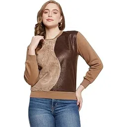 madame Camel Fleece and Faux Leather Colourblocked Sweatshirt-picture-14
