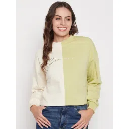 MADAME Cream & Green Color-block Sweatshirt-picture-15