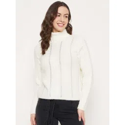 MADAME Cream Self Pattern Sweater-picture-12