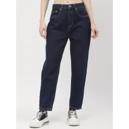 MADAME Dark Blue Cotton Regular Fit Mid Rise Jeans-picture-30