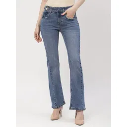MADAME Dark Blue Cotton Regular Fit Mid Rise Jeans-picture-25