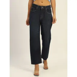 Madame Dark Blue Cotton Relaxed Fit Solid Jeans-picture-24