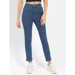 MADAME Dark Blue Cotton Slim Fit Mid Rise Jeans-picture-30