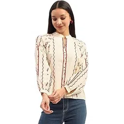 madame Embroidery Printed Cotton Beige Top-picture-11