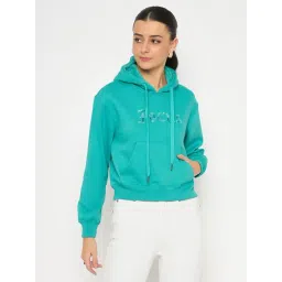 MADAME Fleece Placement Printed Handwork Detailed Turquoise Sweatshirt for Women-picture-11