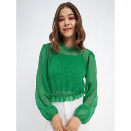 Madame Floral Self Design Puff Sleeves Blouson Top-picture-35