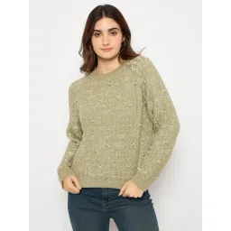 MADAME Green Acrylic Self Full Sleeves Sweater-picture-44