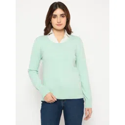 MADAME Green Acrylic Solid Full Sleeves Sweater-picture-47