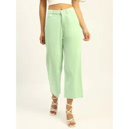 Madame Green Cotton Relaxed Fit Solid Jeans-picture-32